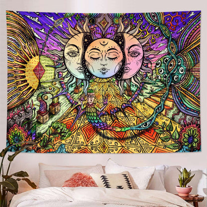 1pc Bohemian Mandala Tapestry, Retro Plant Flower psychedelic Tapestry, Hippie Style Room Decoration Wall Hanging
