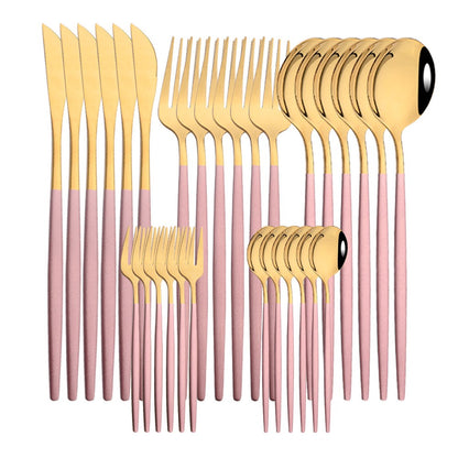 6Set/30Pcs Pink Silver Dinnerware Set Stainless Steel Knife Ckae Fork Spoon Cutlery Set Tableware Silverware Set Dropshipping