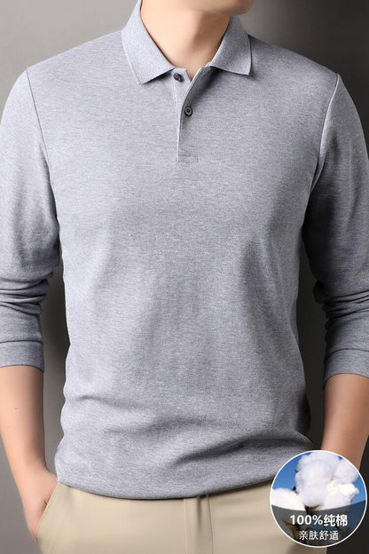 Durable 100% Cotton Men Polo Shirt,Autumn Leisure Long Sleeve, Breathable Lapels T-shirt, 16 Colors, Perfect for Golf and Sports