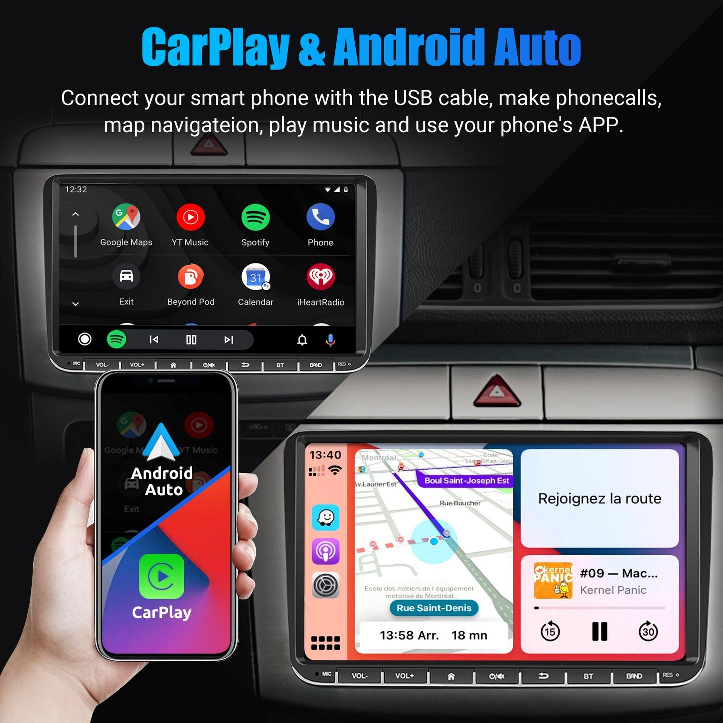 Rádio automotivo ESSGOO 9" Carplay para Volkswagen Golf 5 6 Passat Polo Jetta, Android Auto, multimídia, sistemas inteligentes para carros