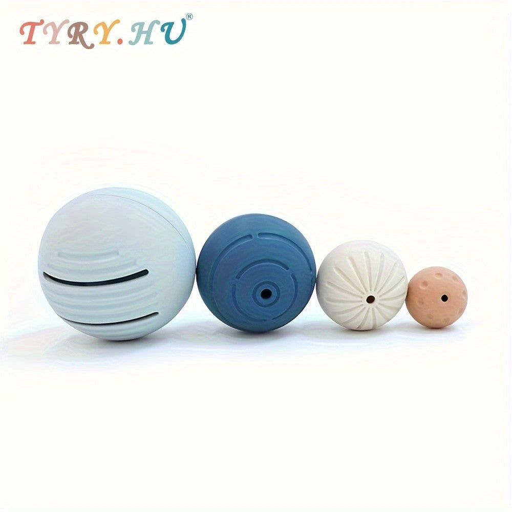 TYRY.HU 4pcs/Set Silicone Baby Teether Chewing Ball Toddler Infant Educational Toy Training Grid Friendly for Babies