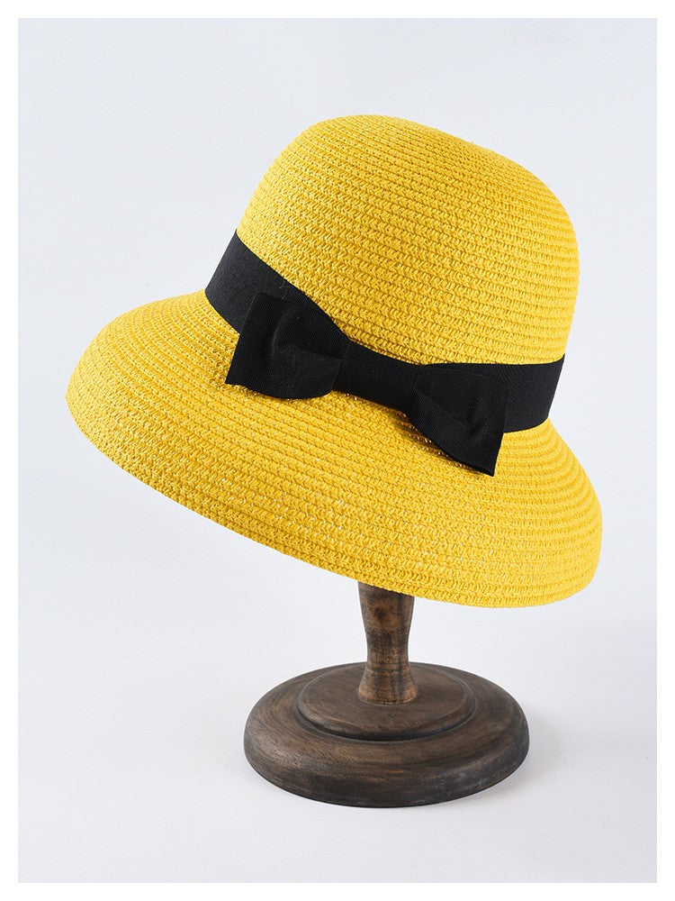 USPOP Novas chapéus de sol femininos moda laço chapéu de palha casual verão aba larga chapéu de praia feminino chapéu de verão