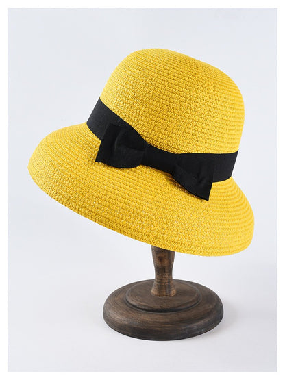 USPOP Novas chapéus de sol femininos moda laço chapéu de palha casual verão aba larga chapéu de praia feminino chapéu de verão
