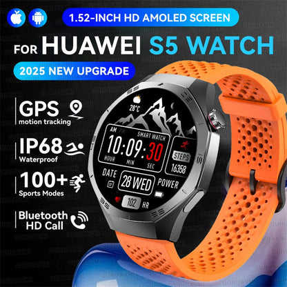 Smartwatch GUHUAVMI GT5 Pro 2025 Masculino com Tela HD AMOLED, GPS, Monitor de Trajetória de Movimento, Frequência Cardíaca, Chamada Bluetooth e 1.52", IP68