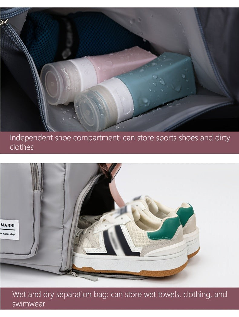 Women's Durable Nylon Sports Gym Bag with Shoe Compartment - Multifunctional Fitness Duffle for Yoga, Travel & Weekend Trips