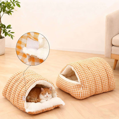 Casa de Inverno Quente e Fechada para Cães, Semiaberta, Tapete para Animais de Estimação Removível e Lavável, Sensação de Cama para Animais de Estimação para Cães e Gatos