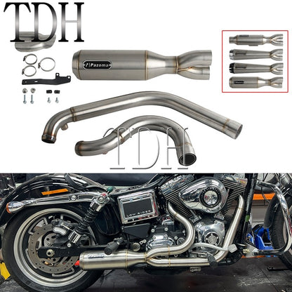 2-into-1 Exhaust Mufflers Drag Pipe Slip On Muffler System For Harley Dyna Wide Glide Super Glides Street Bob Low Rider FatBob