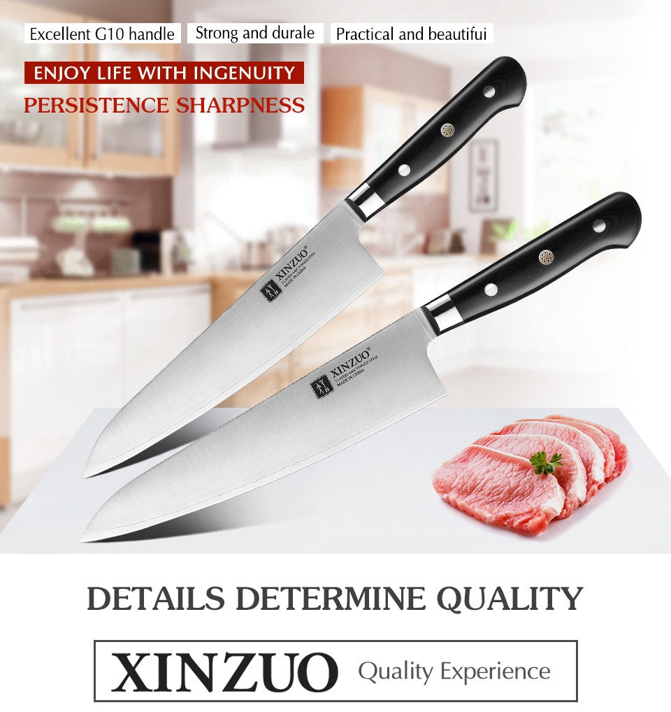 XINZUO 210mm Chef Knife 3 Layer 440C Core Clad Steel Kitchen Knives Stainless Steel Sharp Butchers Gyutou Knife with G10 Handle