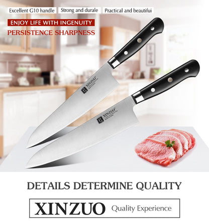 XINZUO 210mm Chef Knife 3 Layer 440C Core Clad Steel Kitchen Knives Stainless Steel Sharp Butchers Gyutou Knife with G10 Handle