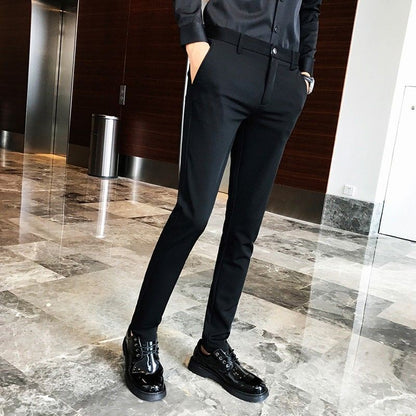 Fluid Tressed Man Suits Pants Black Office Slim Fit Trousers for Men Work Draped Clothes Offer Chinese Homme Spring Thin Casual