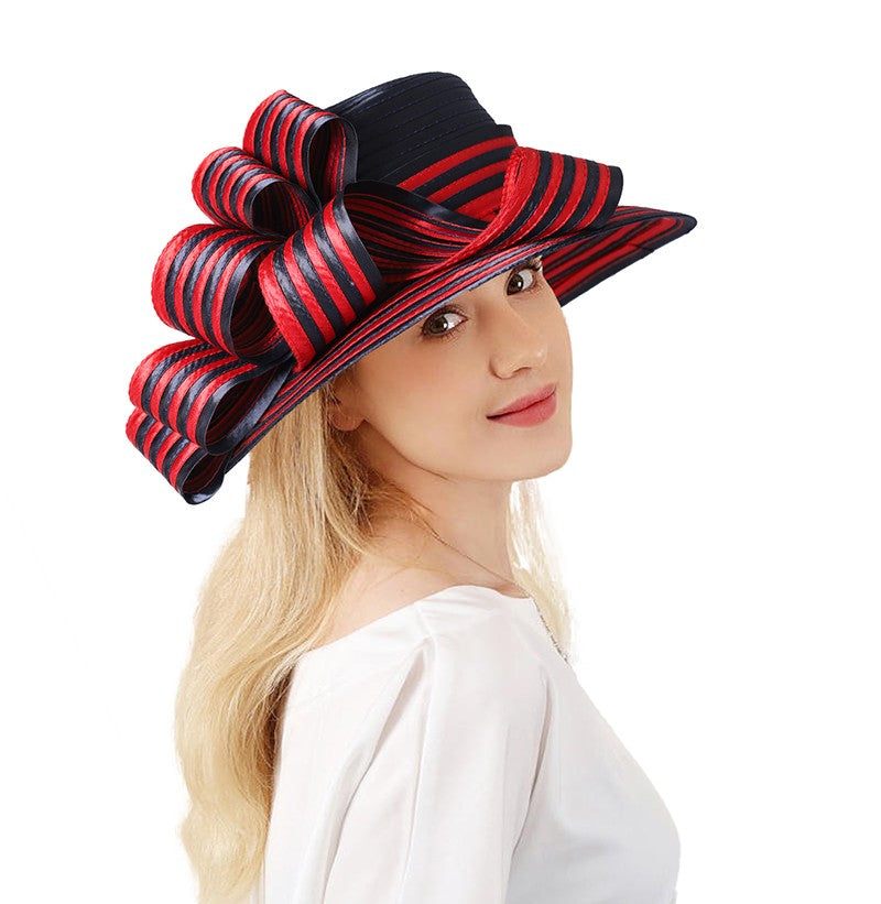 FS Satin Cloth Kentucky Derby Hats For Women Ladies Stripe Formal Tea Party Dress Wedding Bridal Elegant Church Cap Bowler Hat