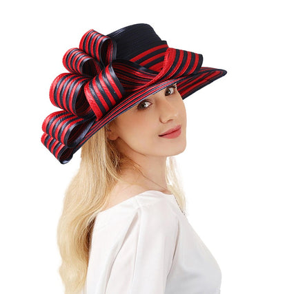 FS Satin Cloth Kentucky Derby Hats For Women Ladies Stripe Formal Tea Party Dress Wedding Bridal Elegant Church Cap Bowler Hat