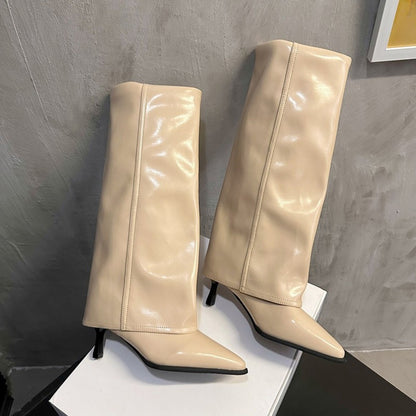 Women Chunky High Boots Pointed Toe Sexy Solid Color Design  Autumn and Winter New 2024 Trend Retro Fad Woman Boots Size 35-42