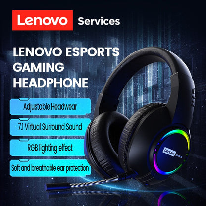 Fone de ouvido gamer com fio Lenovo E08 com microfone, luz RGB para computador e laptop, efeitos de som surround virtual 7.1, headset para E-sports