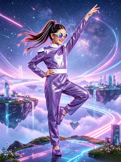 Kids Purple Alien Jumpsuit Costume, Girls Space Fancy Outfit for Halloween Cosplay Party