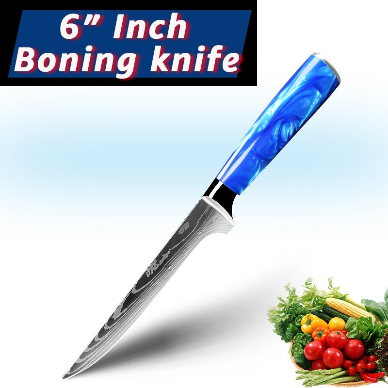 Faca de Cozinha Japonesa Chef 1-10 Peças Conjunto 7CR17 Aço Inoxidável 440C Desenho Damasco Cutelo de Carne Fatiador Santoku Ferramentas de Cozinha