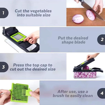 6-in-1 Vegetable Chopper - Kitchen Mandoline Slicer for Dicing, Julienne & Grating, Safe Food Prep with Container