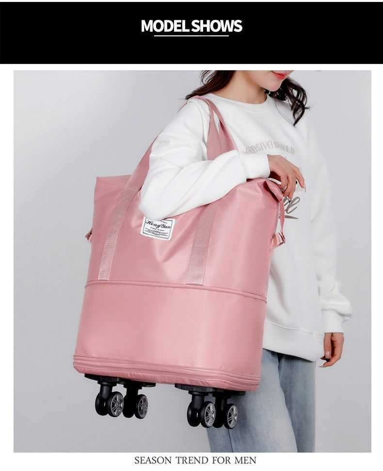 Universal Wheel Expandable Luggage Large Capacity Lightweight Travel Fitness Bag with Dry And Wet Separation Storage