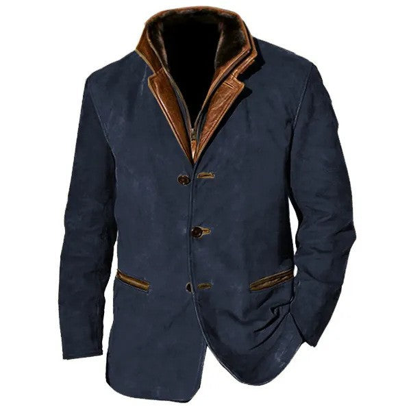 Spring Autumn New Men's Jackets Casual Retro Formal Coats for Men Collar Splicing Color Contrasting Tops Men Clothing