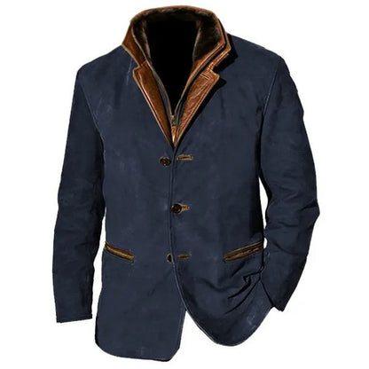 Spring Autumn New Men's Jackets Casual Retro Formal Coats for Men Collar Splicing Color Contrasting Tops Men Clothing