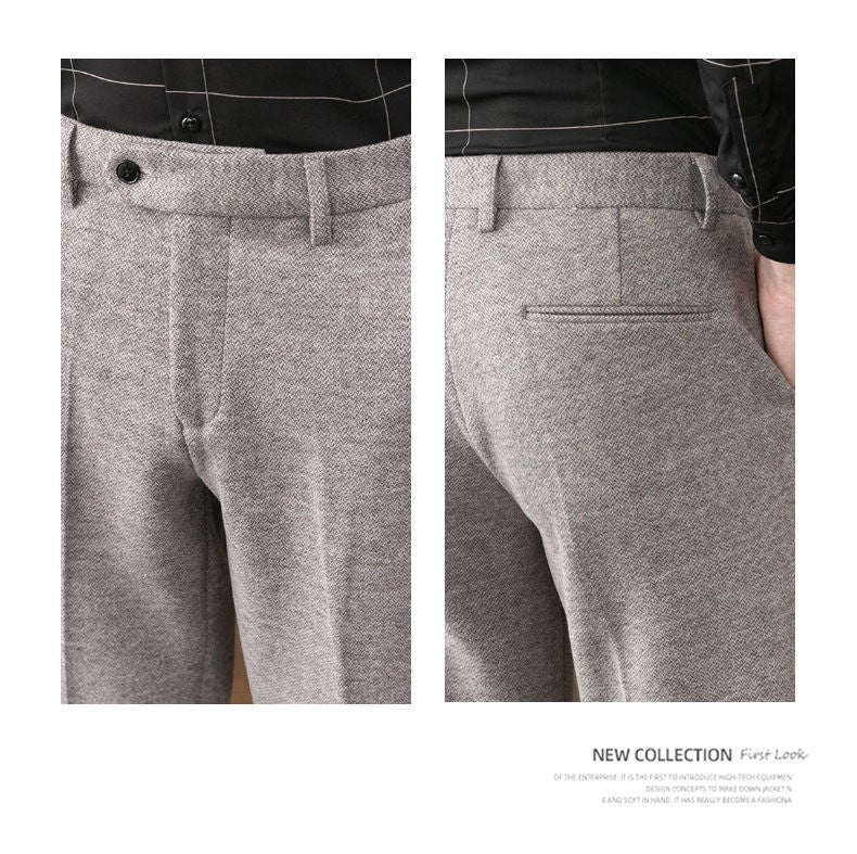 Calças masculinas casuais de mistura quente para outono e inverno, escovadas, design de cintura média, tamanhos 28-38.