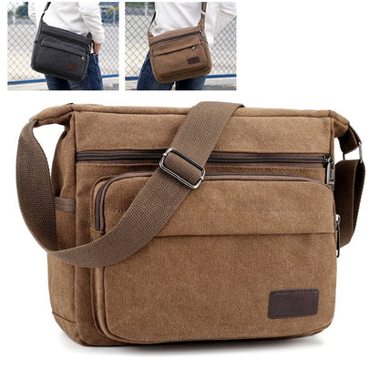 1 men's retro canvas crossbody bag, casual travel shoulder bag, outdoor sports shoulder bag with adjustable shoulder strap