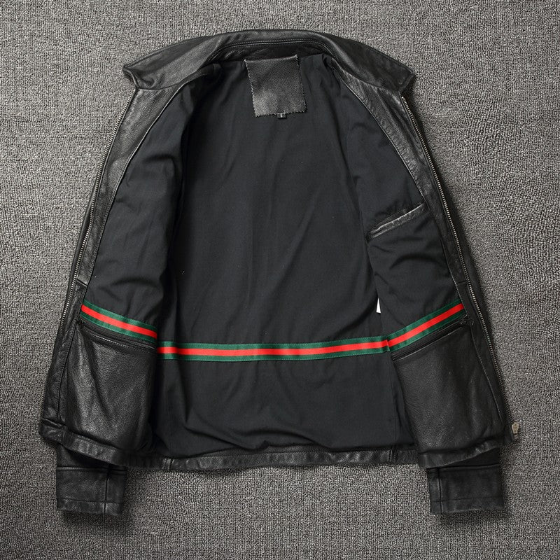 2025 Retro Style 100% Top Layer Cowhide Oversized Leather Jacket Color is made of Old Motorcycle Riding Clothes.