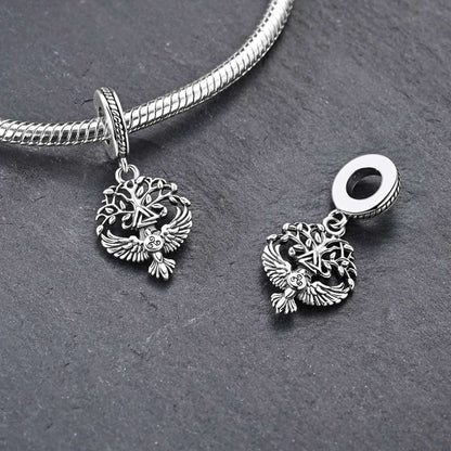 Pingente Prata Esterlina 925 Corvo de Odin na Árvore da Vida Yggdrasil Berloque Original para Pulseiras Joias DIY Presente Feminino