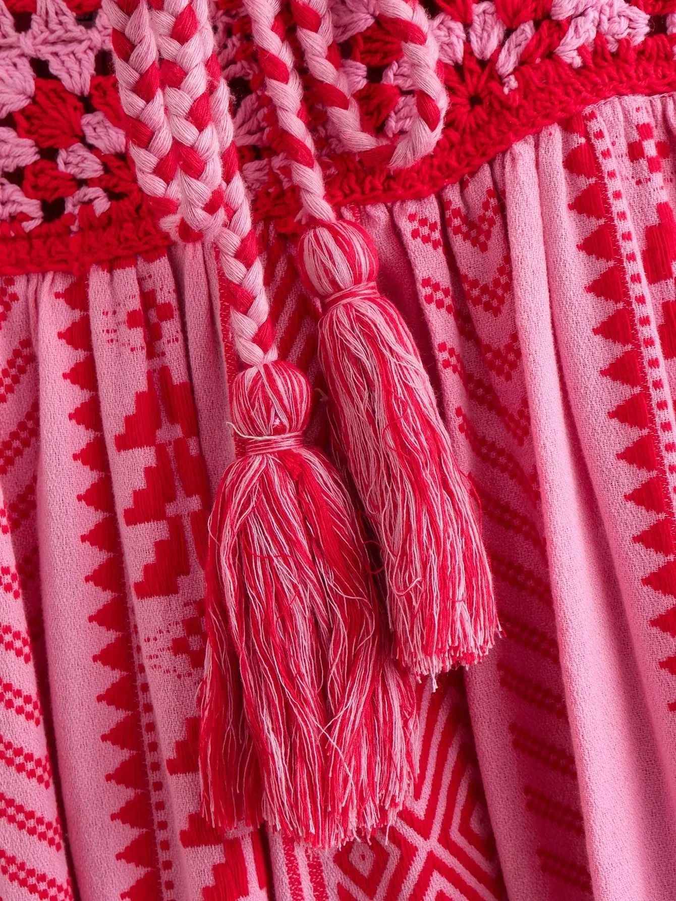 TRAFSHE Women Bohemian Midi Dress Vacation Charm Splice Knitted Vintage Strap Dr