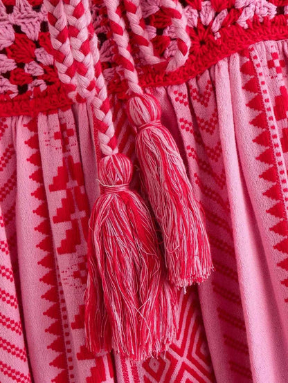 TRAFSHE Women Bohemian Midi Dress Vacation Charm Splice Knitted Vintage Strap Dr