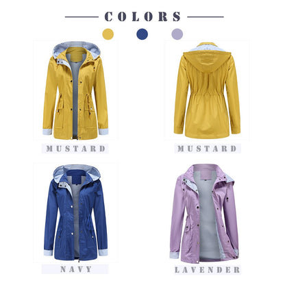 Purple Hooded Jacket for Spring 2025 Women's Office Fashion Women Outerwear Hat with Removable Waist Drawstring Water Proof