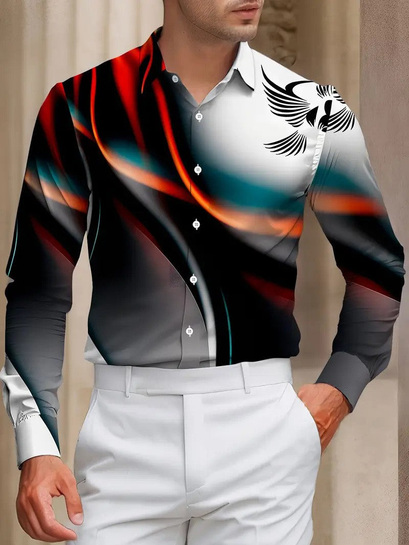 Men's Western Style Shirt Vintage Pattern Lapel Long Sleeve Button Print Top Fashion Clothing Designer Western Style