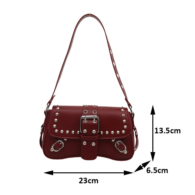 Shoulder Bag for Women Punk Style Purse PU Leather Rock Fashion Handbags with Rivet Small Trendy Armpit Purse