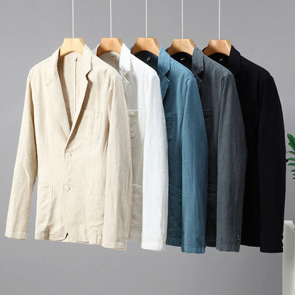 2024 Retro Cotton Linen Men Blazer Coat Beach Wedding Party Suit Spring Summer Fashion Male Formal Business Slim Suit Jacket