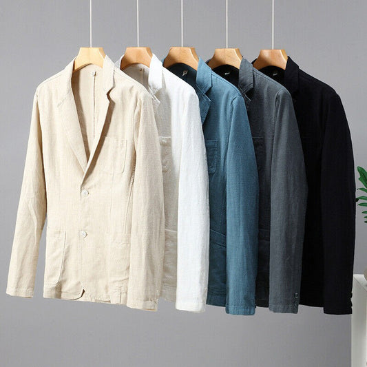2024 Retro Cotton Linen Men Blazer Coat Beach Wedding Party Suit Spring Summer Fashion Male Formal Business Slim Suit Jacket