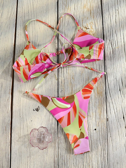 Miyouj Bandage Swimwear Summer Swimsuit High Cut Bikini Set Solid Sexy 2-Piece Suit New Bathsuit Hollow Out Thongs Beachwear