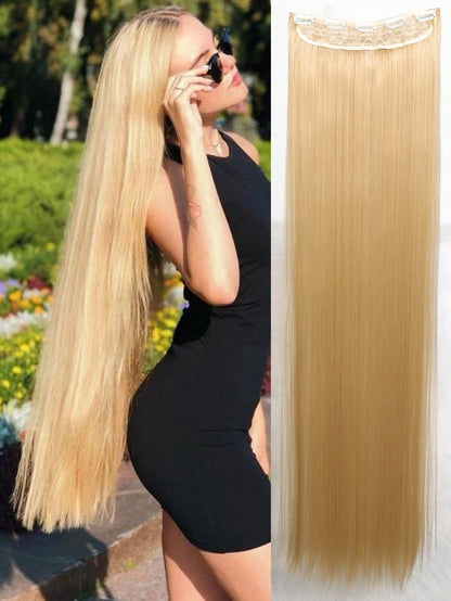 Aosiwig Sintético Super Longo Liso 100cm 5 Presilhas Extensão de Cabelo Natural Preto Loiro Aplique Postiço para Mulheres