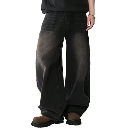 Four Season Men's Jeans Korean Version Student Casual Pants High Street Straight Loose Wide Leg Jeans Black Gray Blue Baggy Jean