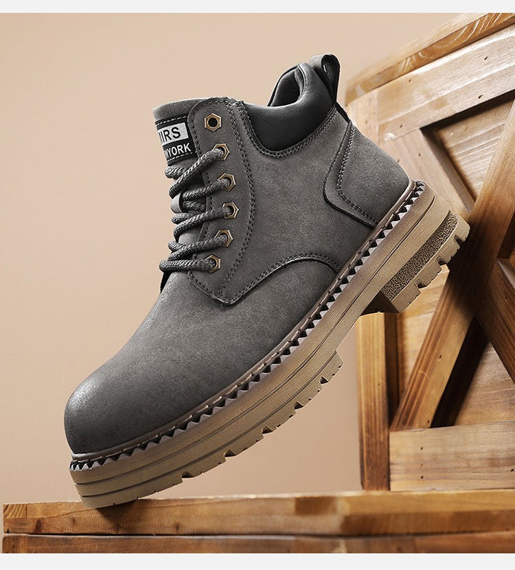 New Men's Casual High-top Boots, Anti-slip and Wear-resistant Thick-soled Height-increasing Shoes, Street Retro Work Boots