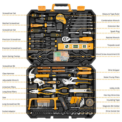 Conjunto de Ferramentas Manuais DEKO 228 Peças com Chave de Soquete e Caixa de Ferramentas de Plástico para Reparo Automotivo