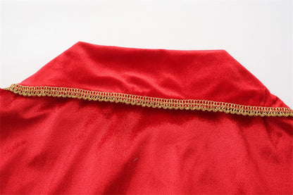 Medieval Royal Long Cape with Golden Lace Trim Floor Length Cloak Adult Men Women King Queen Halloween Cosplay Themed Party Cos