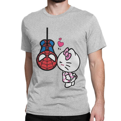 Men Women's Hello Kitty Love Spiderman Cartoon T Shirts Pure Cotton Clothes Vintage Short Sleeve Tees 4XL 5XL 6XL T-Shirts