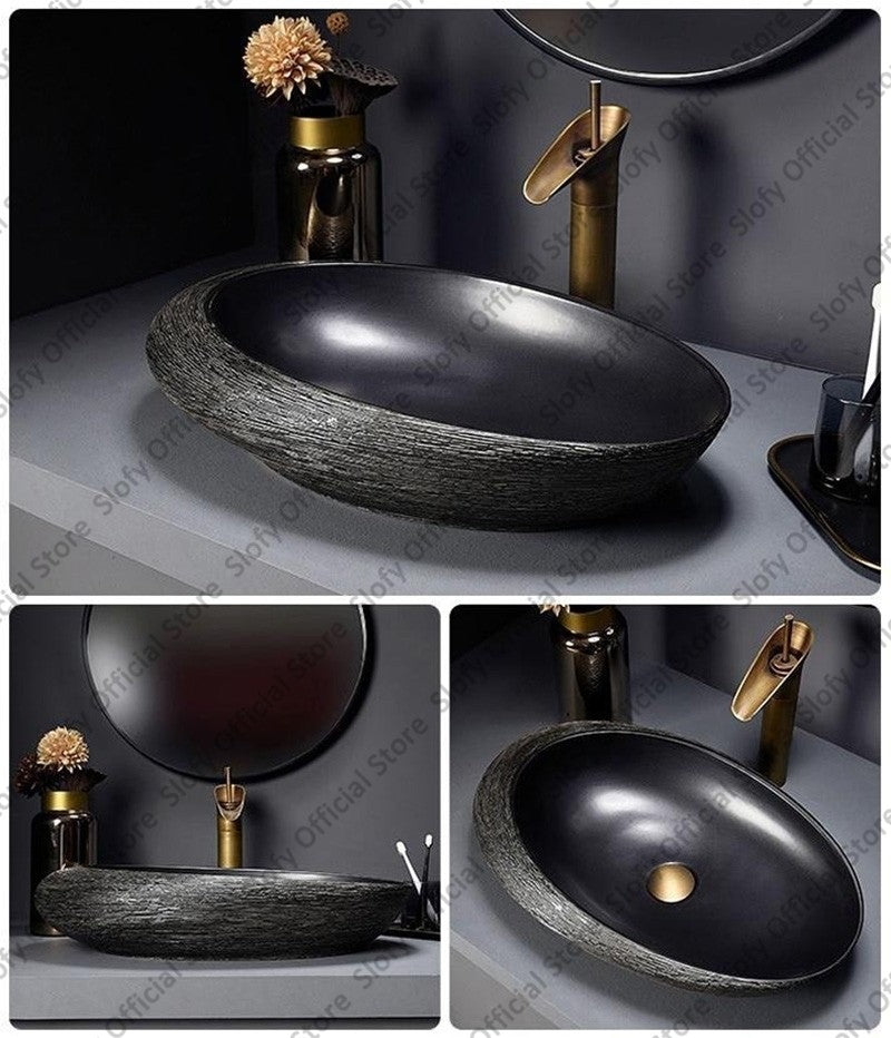 Retro Art Ceramic Sink Multiple Styles Black Washbasin Single Bowl Low-Key Luxury Countertop Basins For Household Hotel Bathroom
