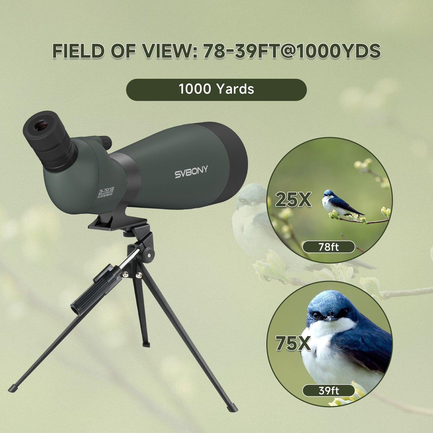 Lunetas Terrestres Svbony SV28A 25-75x100/20-60x80 FMC Telescópio Perfeito para Iniciantes em Tiro com Arco, Tiro ao Alvo, Observação de Pássaros