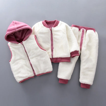 3PCS Winter Autumn Toddler Baby Boys Girls Clothes Baby Sweaters Coat +Pants +Hooded Vest Outfit Set Infant Warm Clothing Suits