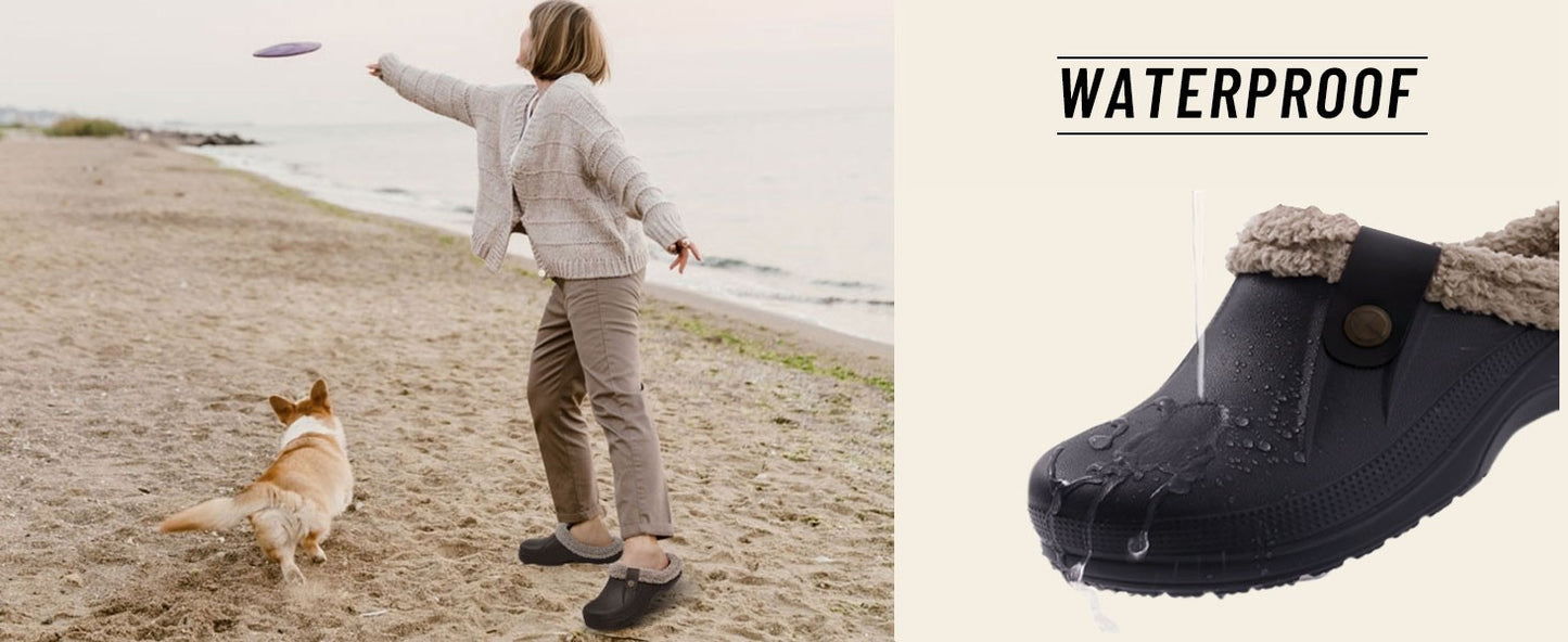 Kidmi Fur Lined Clogs Slippers For Women Classic Winter Waterproof House Slippers For Women With Padded Shoes EVA Garden Shoes