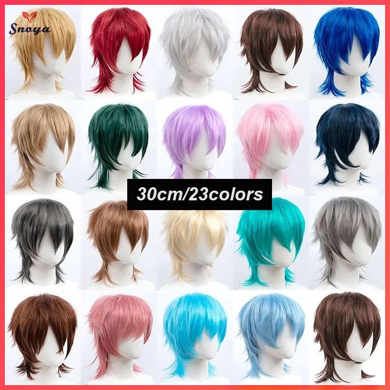 Perucas Curtas Sintéticas Snoya com Franja Corte Pixie Peruca Desfiada para Festa Cosplay para Homens e Mulheres Rosa Vermelho Verde Roxo Estilo Coreano Peruca Masculina