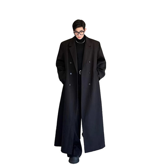 Mauroicardi Primavera Outono Extra Longo Preto Sobretudo Solto Oversized Macio para Homens com Fenda Alta nas Costas Casual