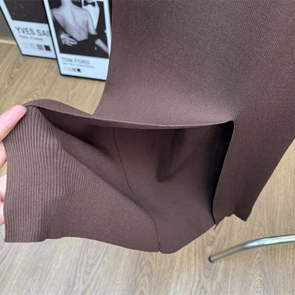 2025 Winter Women's Long Sleeve Knitted Stretch Hollow Corset Long Dress Y2K Clothing New Fashion High-Quality Party Dress bra