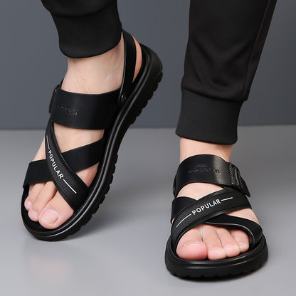 Men Summer Stylish Slippers Open-toe Soft-Soled Shoes Simple Solid Color Half Drag Slip-On Shoes Outdoor Man Comfortable Sandals